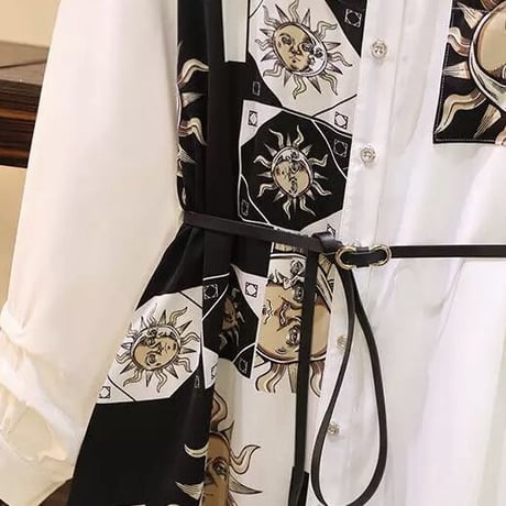 ベルト付き ハーフデザインブラウスワンピース 2色展開