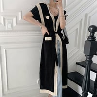 【Black即納】バイカラー ゴールドボタン ロングベスト 2色展開
