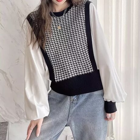 パフスリーブ ベストニット 2色展開