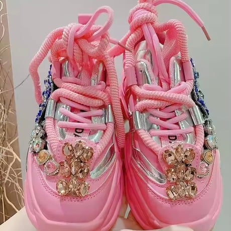 スパンコールビジューピンクスニーカー