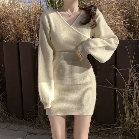 バストクロス リブスカートワンピース 4色展開
