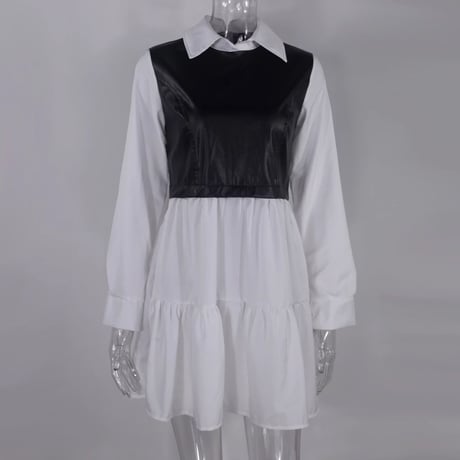【White Sサイズ即納】レザービスチェ ブラウスワンピース 3色展開