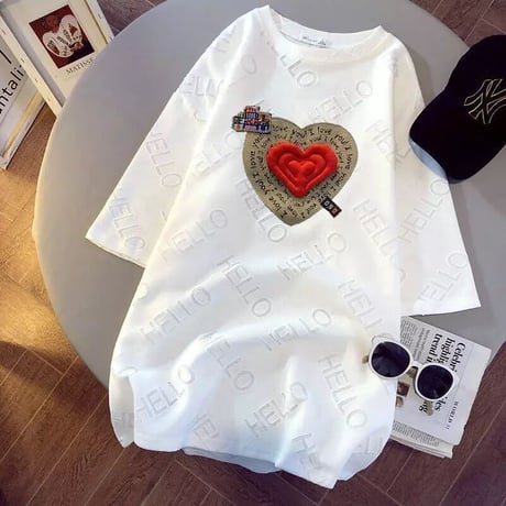 ハートステッチ メッセージオーバーTシャツ 3色展開
