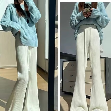 ヘムレースリブニットパンツ 3色展開