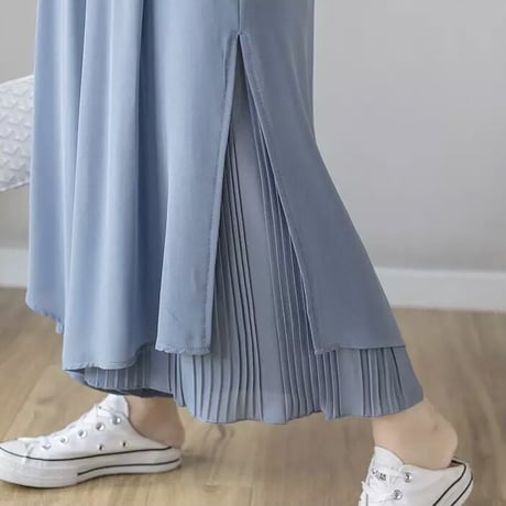 サイドプリーツシフォン ワイドパンツ 3色展開