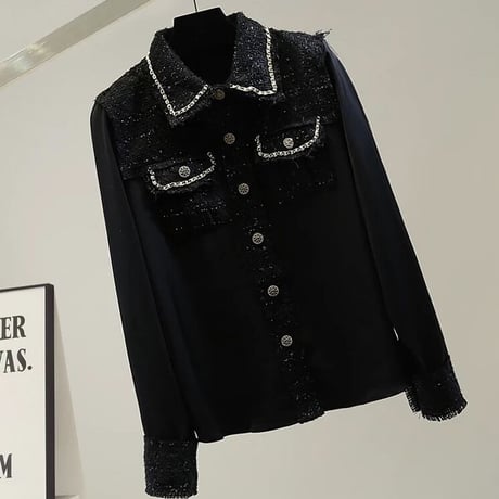 ツイード  シフォンブラウス 2色展開