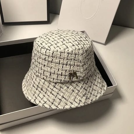メタルゴールドロゴ ツイードバケットハット 2色展開