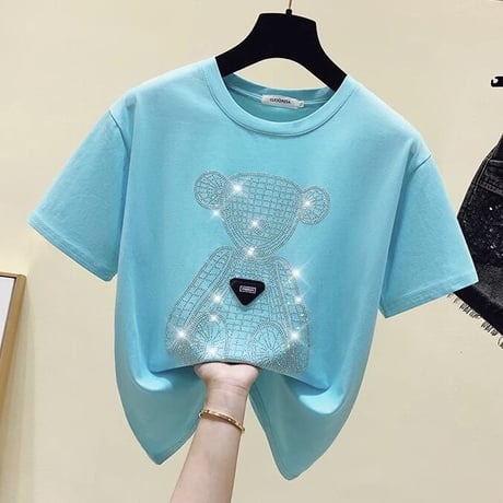 ラインストーンベアー タグTシャツ 3色展開