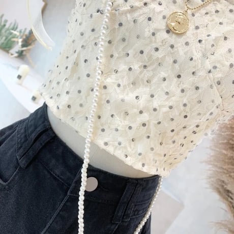ドットレース シフォンリボントップス 2色展開