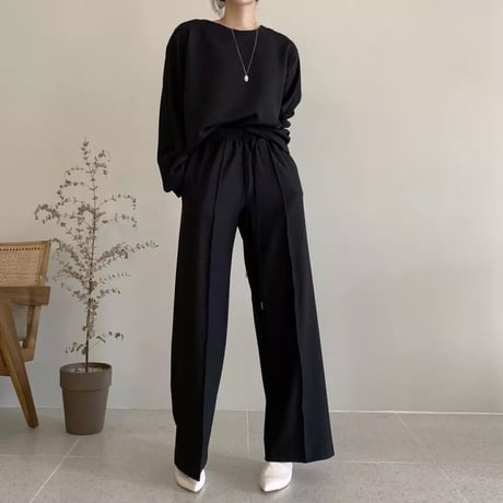 トップス タックパンツ セットアップ 2色展開