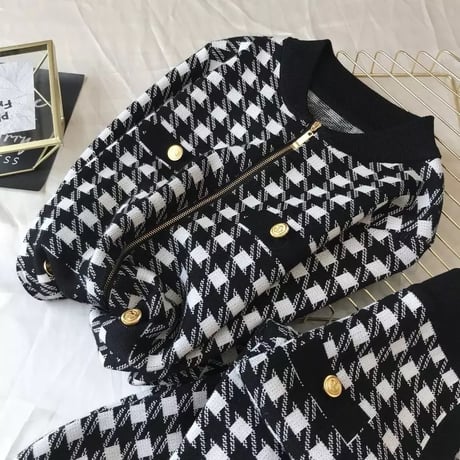 ゴールドジッパー チェックセットアップ