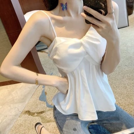 【White Sサイズ即納】アシメストラップ クロップドトップス 3色展開