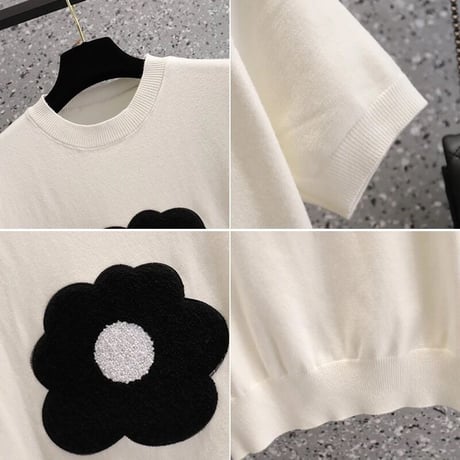【White即納】モノクロフラワー サマーニット 3色展開