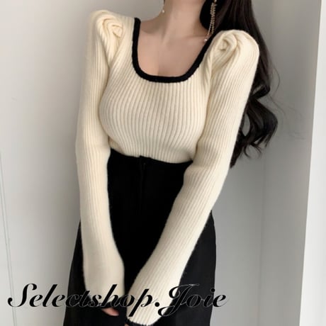 ラインネック パフショルダーニット 5色展開