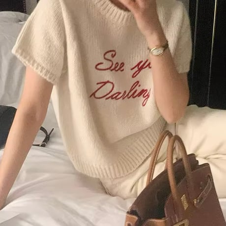 ラウンドネックレターサマーニット 3色展開