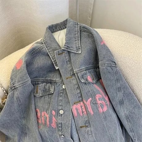 ピンクペインティング デニムジャケット