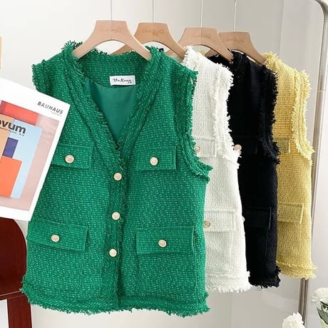 フリンジツイード ベスト 4色展開