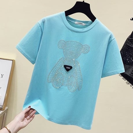 ラインストーンベアー タグTシャツ 3色展開