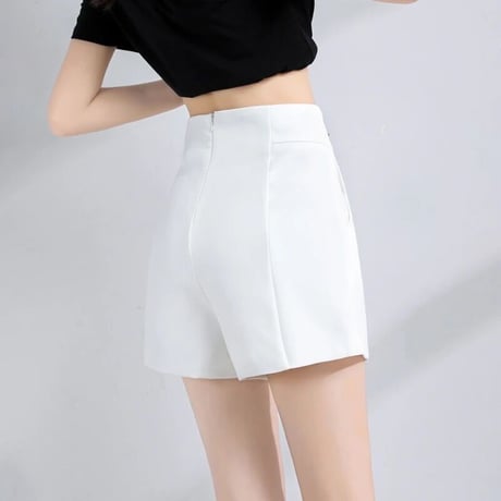 【White Mサイズ即納】ハイウエストタック ショートパンツ 2色展開