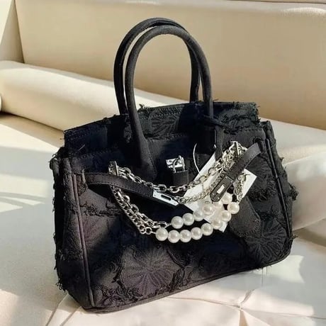 【3サイズ】パールチェーン フリンジバッグ 2色展開