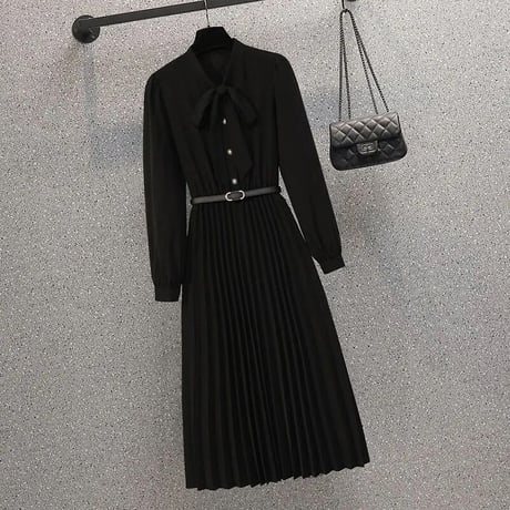 【単品販売あり】ジャケット プリーツブラウスワンピースセット 2色展開