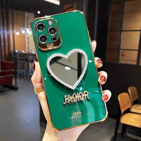 【即納あり】ビジューハートミラー iPhoneケース 5色展開