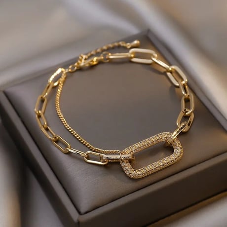 クリスタルダブルチェーン ブレスレット 2色展開