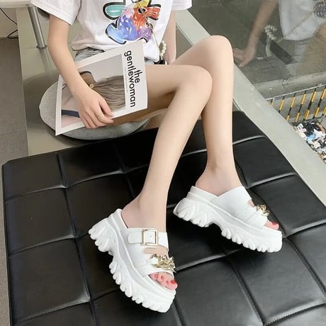 ゴールドチェーンバックル ハイソールサンダル 4色展開