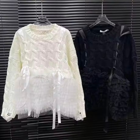 リボンチュールケーブルニット 2色展開