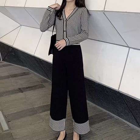 千鳥格子 ニットセットアップ 2色展開