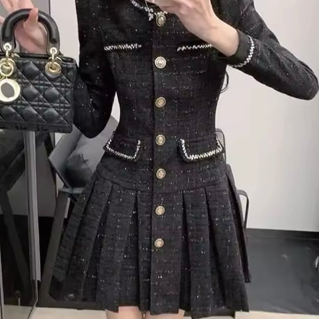 ブラックフレンチツイードワンピース