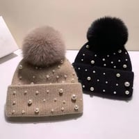 ラビットファーパールニットキャップ 6色展開