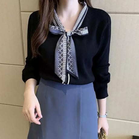 リボンスカーフ ニット 2色展開