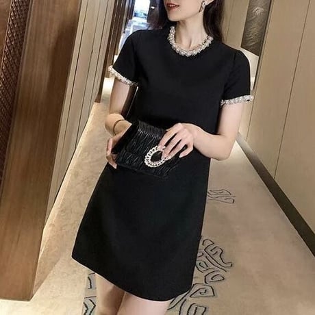 パールビジュー シックワンピース 2色展開