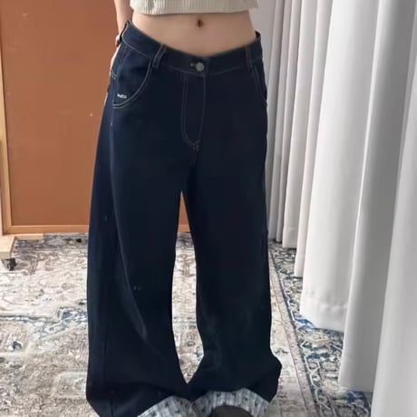 チェックリボンデニムパンツ