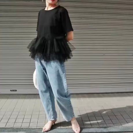 ドットメッシュティアードTシャツ 2色展開