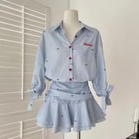 ブルーストライプブラウスワンピース
