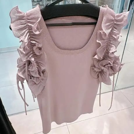 フリルスリーブリボン サマーニット 3色展開