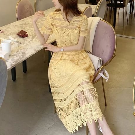 イエローレースカット ワンピース