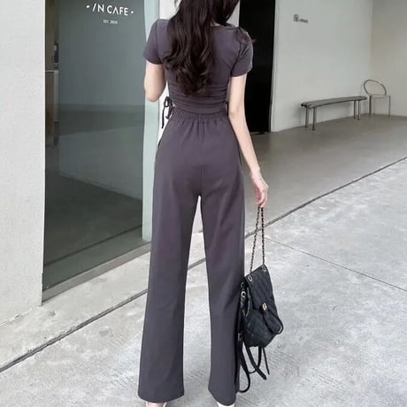 Hロゴ サイドギャザーセットアップ 3色展開
