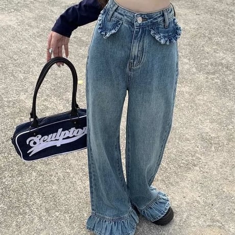 フリルフレア デニムパンツ
