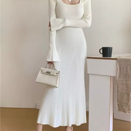 リブニットフィッシュテールワンピース 4色展開