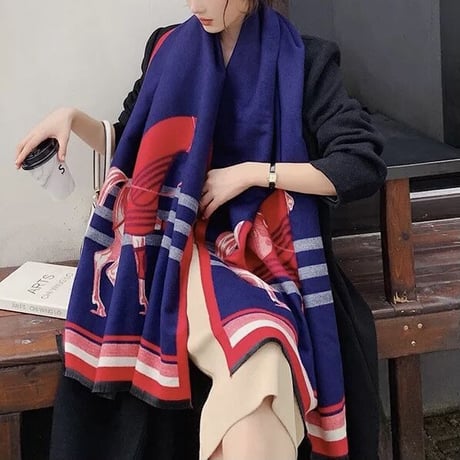 【Orange即納】ホースデザイン カシミヤショール 10色展開