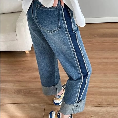 サイドライン クロップドデニムパンツ 2色展開