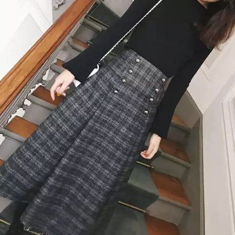 チェックストラップスカート ニットセット