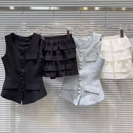 ウエストスリムベスト チュールスカートセット 3色展開