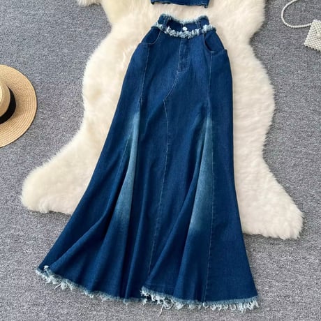 フリンジデニムベアセットアップ 2色展開