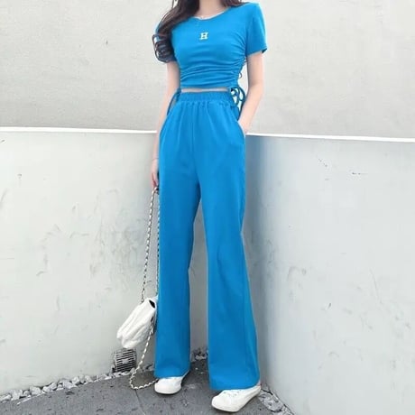 Hロゴ サイドギャザーセットアップ 3色展開