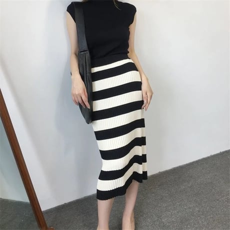 ストライププリーツ ニットスカート 2色展開