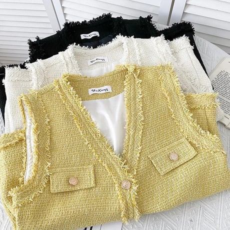 フリンジツイード ベスト 4色展開
